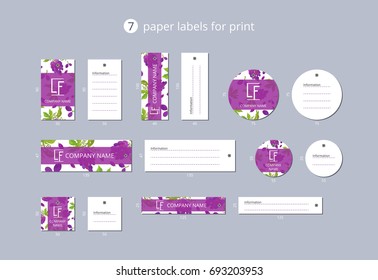 Vector paper clothing labels for print with pattern bunch of grapes with leaves