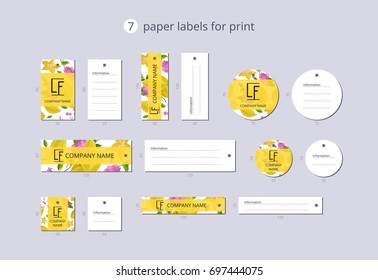 Vector paper clothing labels for print with pattern carambola and flower