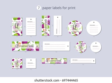 Vector paper clothing labels for print with pattern passionfruit and flower