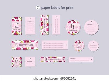 Vector paper clothing labels for print with pattern mangosteen and flower