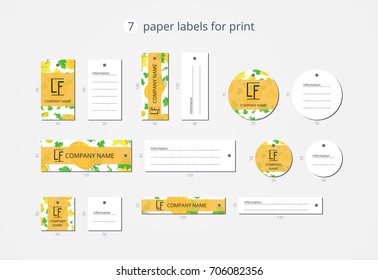 Vector paper clothing labels for print with pattern orange melons and flowers