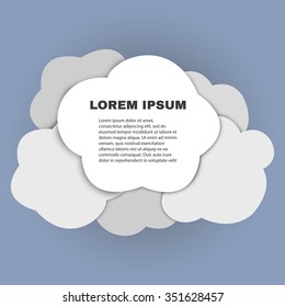 Vector paper clouds with a field for the text. A volume illustration on a blue background
