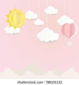 vector paper clouds and heart balloons