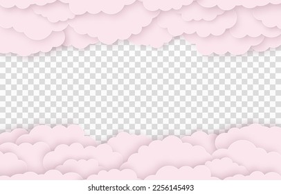 Vector paper clouds on an isolated transparent background. Paper elements png. Pink clouds png. Vector illustration.