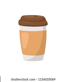 Vector paper cup of coffee (take away or to go) isolated on white background.