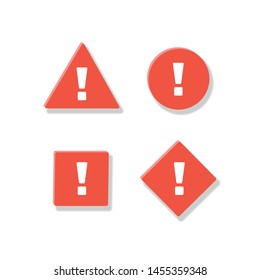 Vector paper cut attention icon set. Modern style red icons with exclamation mark isolated on white background with shadow. Design element for sale, survey, promo, important info, web, offer.