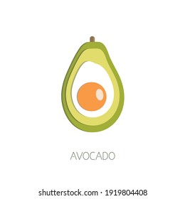 Vector paper cut avocado illustration. Halved ripe avocado whith egg. Stylized healthy food. Cartoon vegan food on the white background.