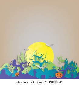 Vector paper cut background.Illustration of bonfire art with decorations in Halloween. Graphic design for Halloween festival. Greeting card for celebration on Halloween. 