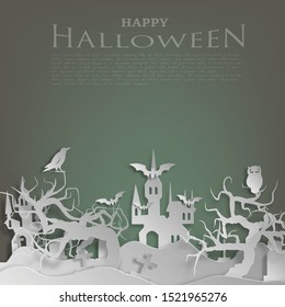 Vector paper cut background.Illustration of bonfire art with decorations in Halloween. Graphic design for Halloween festival. Greeting card for celebration on Halloween. 