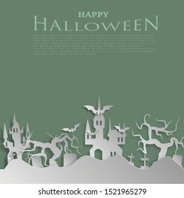 Vector paper cut background.Illustration of bonfire art with decorations in Halloween. Graphic design for Halloween festival. Greeting card for celebration on Halloween. 