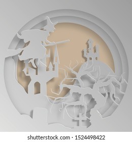 Vector paper cut background.Illustration of bonfire art with decorations in Halloween. Graphic design for Halloween festival. Greeting card for celebration on Halloween. 