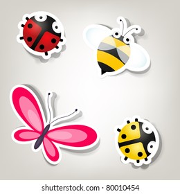 Vector paper cut bee and bugs icons