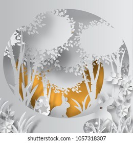 Vector paper cut black and white for the background Easter day Card Design.