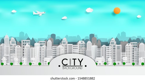 Vector paper cut and cityscape with buildings. and a house or village.and represents the city in Europe.and traveling to travel in the capital.and illustrations or use as a background or backdrop.
