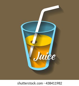 Vector paper cut cocktail illustration. Glass with straw and orange juice.