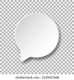 Vector paper cut comment speech bubble. White volume element with shadow underneath on transparent background. Volumetric, trendy design. Best for polygraphy, print and web. EPS 10.