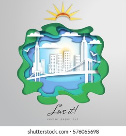 Vector paper cut design. Silhouette of New York City. 