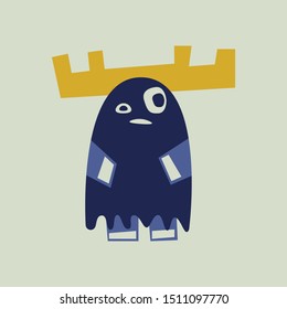 Vector paper cut effect moose on light isolated background. Animal for banners, posters, greeting cards, web sites, presentations, stickers. Scandy, simple style. Yellow and blue colors.