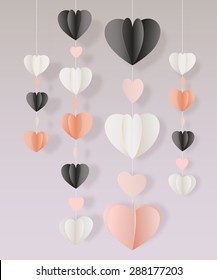 Vector Paper Cut Hearts Garland Decoration Card