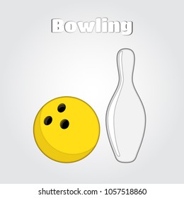 Vector paper cut illustration of bowling. Cut out ball and skittle with shadows, sport application.