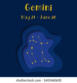 Vector paper cut illustration of Gemini zodiac constellation