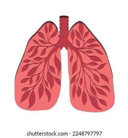 Vector paper cut illustration of healthy human lungs with tree branch isolated from background. Human body organ. Save the earth. Carved layered element for articles, banners and educational cards