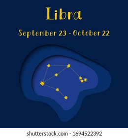 Vector paper cut illustration of Libra zodiac constellation