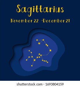 Ilustración cortada de papel vectorial de la constelación zodiaca de Sagittarius