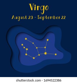 Vector paper cut illustration of Virgo zodiac constellation