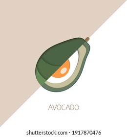 Ilustración de corte de papel vectorial con aguacate. Vocado verde maduro con huevo. Vegetación exótica de verduras frescas. Vocado rebanado.