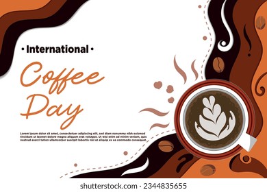 Vector Paper Cut International Coffee Day With Cute Style Illustration