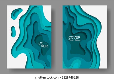 Vector paper cut layouts design set for presentations, flyers, posters. 3D trendy backgrounds with papercut shapes. Vertical paper cutout templates for banner, brochure cover, booklet design.