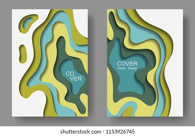 Vector paper cut layouts design collection for covers, flyers, posters. 3D trendy backgrounds with papercut shapes. Vertical paper cutout template for banner, brochure cover, booklet design.