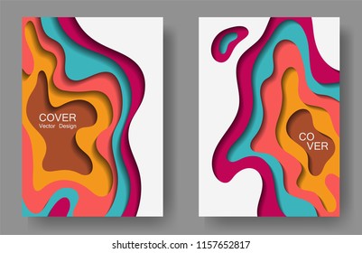 Vector paper cut layouts design collection for covers, flyers, posters. 3D trendy backgrounds with papercut shapes. Vertical paper cutout template for banner, brochure cover, booklet design.