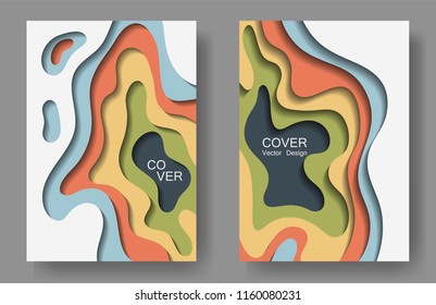 Vector paper cut layouts design collection for covers, flyers, posters. 3D abstract backgrounds with papercut shapes. Vertical paper cutout template for banner, brochure cover, booklet design.
