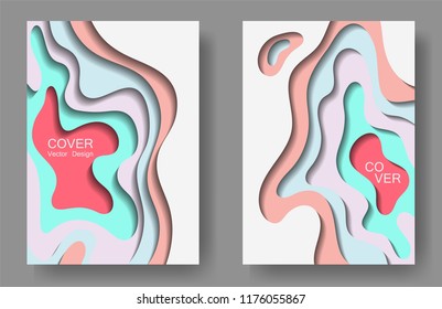 Vector paper cut layouts design collection for covers, flyers, posters. 3D modern backgrounds with papercut shapes. Vertical paper cutout template for banner, brochure cover, booklet design.
