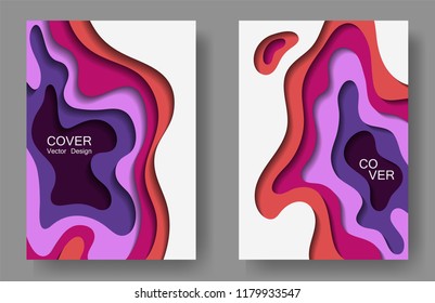 Vector paper cut layouts design collection for covers, flyers, posters. 3D simple backgrounds with papercut shapes. Vertical paper cutout templates for banner, brochure cover, booklet design.