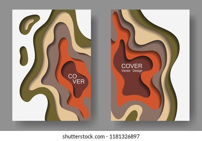 Vector paper cut layouts design collection for covers, flyers, posters. 3D abstract backgrounds with papercut shapes. Vertical paper cutout templates for banner, brochure cover, booklet design.