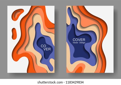 Vector paper cut layouts design set for presentations, flyers, posters. 3D modern backgrounds with papercut shapes. Vertical paper cutout template for banner, brochure cover, booklet design.