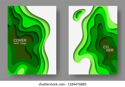 Vector paper cut layouts design collection for covers, flyers, posters. 3D trendy backgrounds with papercut shapes. Vertical paper cutout template for banner, brochure cover, booklet design.