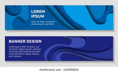 Vector paper cut layouts design set web headers or horizontal banners. 3D realistic backgrounds with papercut shapes. Paper cutout templates for website headers design.