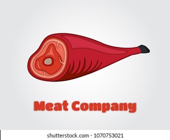 Vector paper cut meat, hamon, jamon in papercut design. Applique of pig leg, pork, bacon for butcher, meat shops, market, restaurant. Made in cartoon style