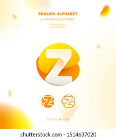 Vector paper cut origami alphabet. Bubble letter Z logo template. Material design, flat, line, glossy, twisted style