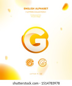 Vector paper cut origami alphabet. Bubble letter G logo template. Material design, flat, line, glossy, twisted style