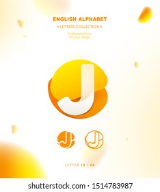 Vector paper cut origami alphabet. Bubble letter J logo template. Material design, flat, line, glossy, twisted style