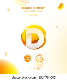 Vector paper cut origami alphabet. Bubble letter D logo template. Material design, flat, line, glossy, twisted style