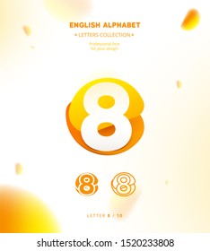 Vector paper cut origami alphabet. Bubble number 8 logo template. Material design, flat, line, glossy, twisted style