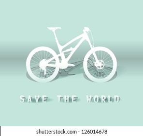 Vector paper cut- out Bicycle with "save the world",EPS 10