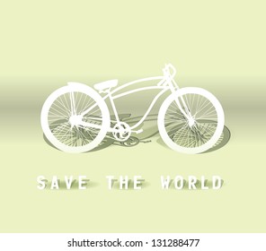 Vector paper cut- out Bicycle with "save the world",EPS 10