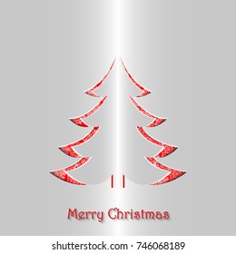 Vector paper cut out Christmas tree on red background with snowflakes. Design elements for greeting cards, banners, website.